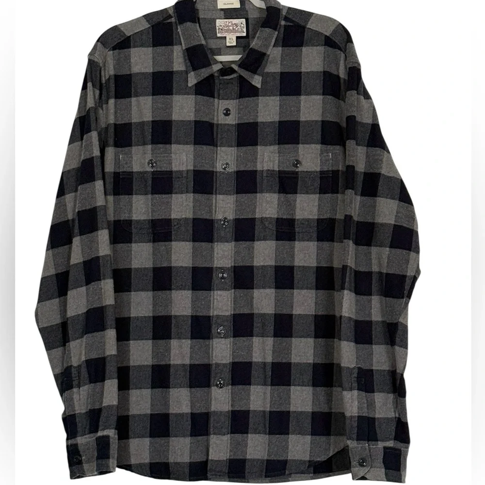 JCREW Men’s Midweight Flannel Workshirt in Navy/Gray Size XL